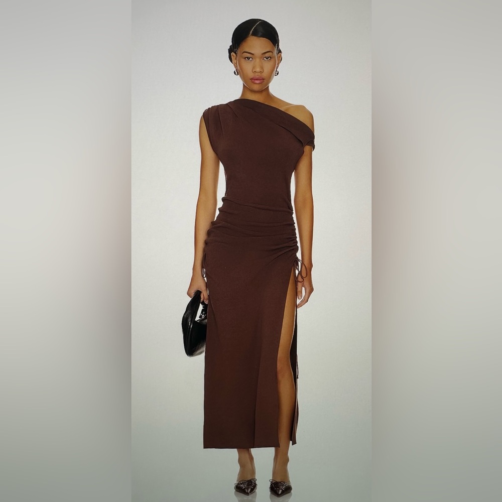 Red Brown Knit one shoulder Dress